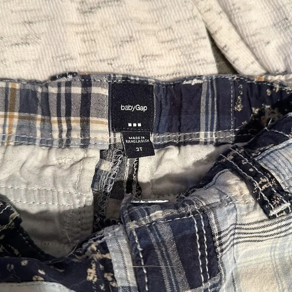 Bundle Toddler Boys Cat & Jack White Long Sleeve Plaid Blue Gap Shorts 3T
